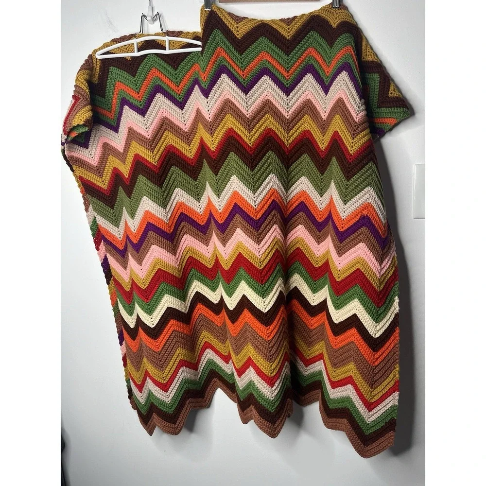 Afghan Crochet Blanket Chevron Zig Zag Multi Color Blanket 48